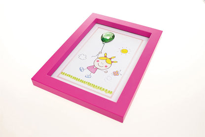 Diyas Home Crystal Wall Art (DH) Bambino Girl with Balloon, Pink Frame Green Crystal Framed