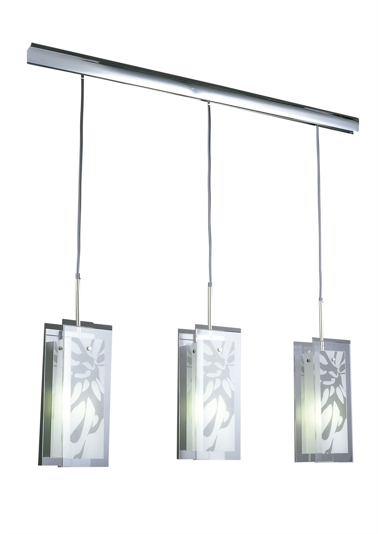 Mantra Euphoria Linear Pendant 3 Light L1/SGU10, Polished Chrome/Opal White Glass, CFL Lamps INCLUDED