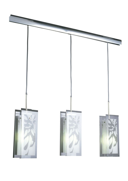 Mantra Euphoria Linear Pendant 3 Light L1/SGU10, Polished Chrome/Opal White Glass, CFL Lamps INCLUDED