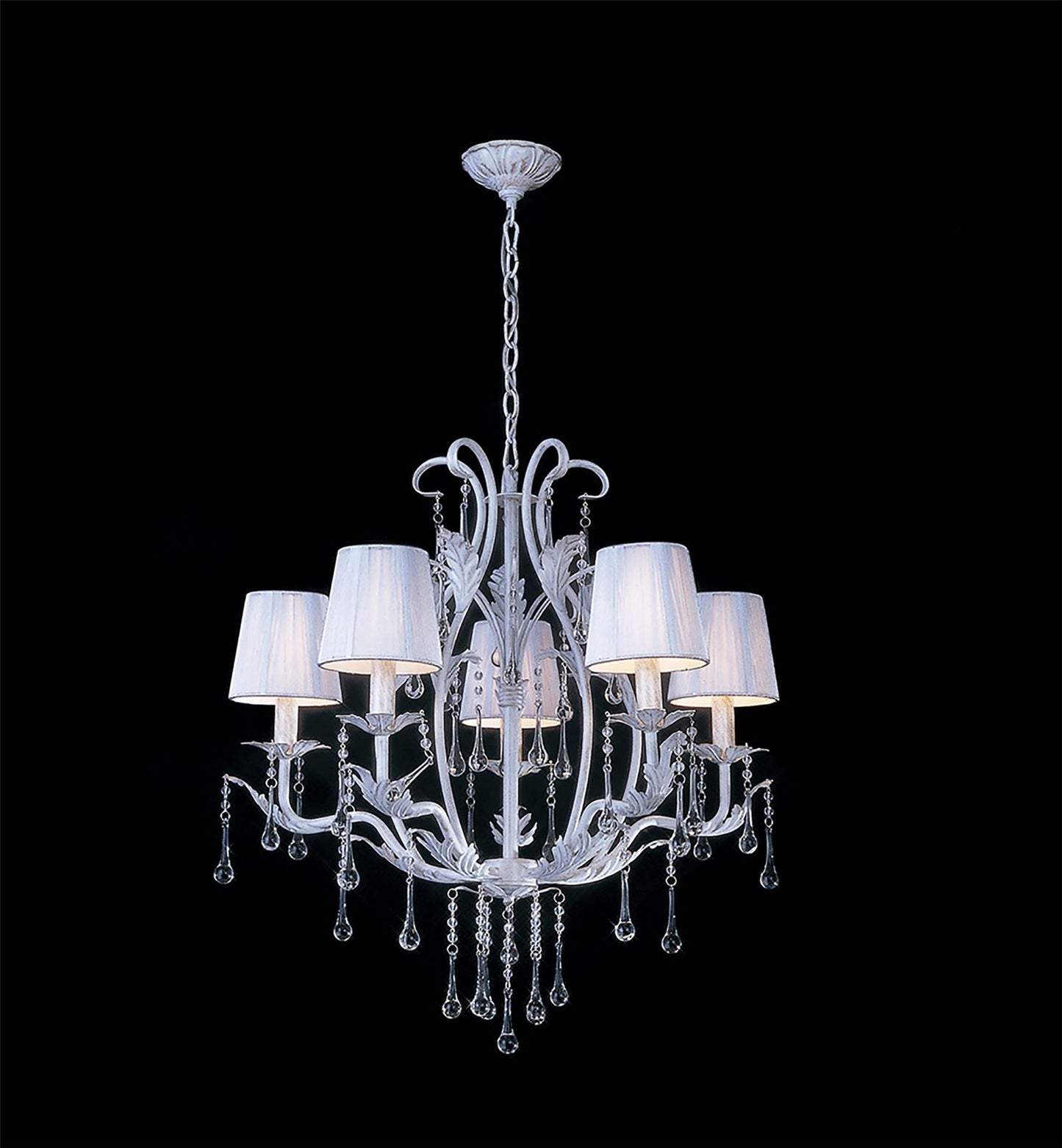 Diyas Flur 62cm  Round 5 Light E14 White French Gold Ceiling Pendant Light Fitting