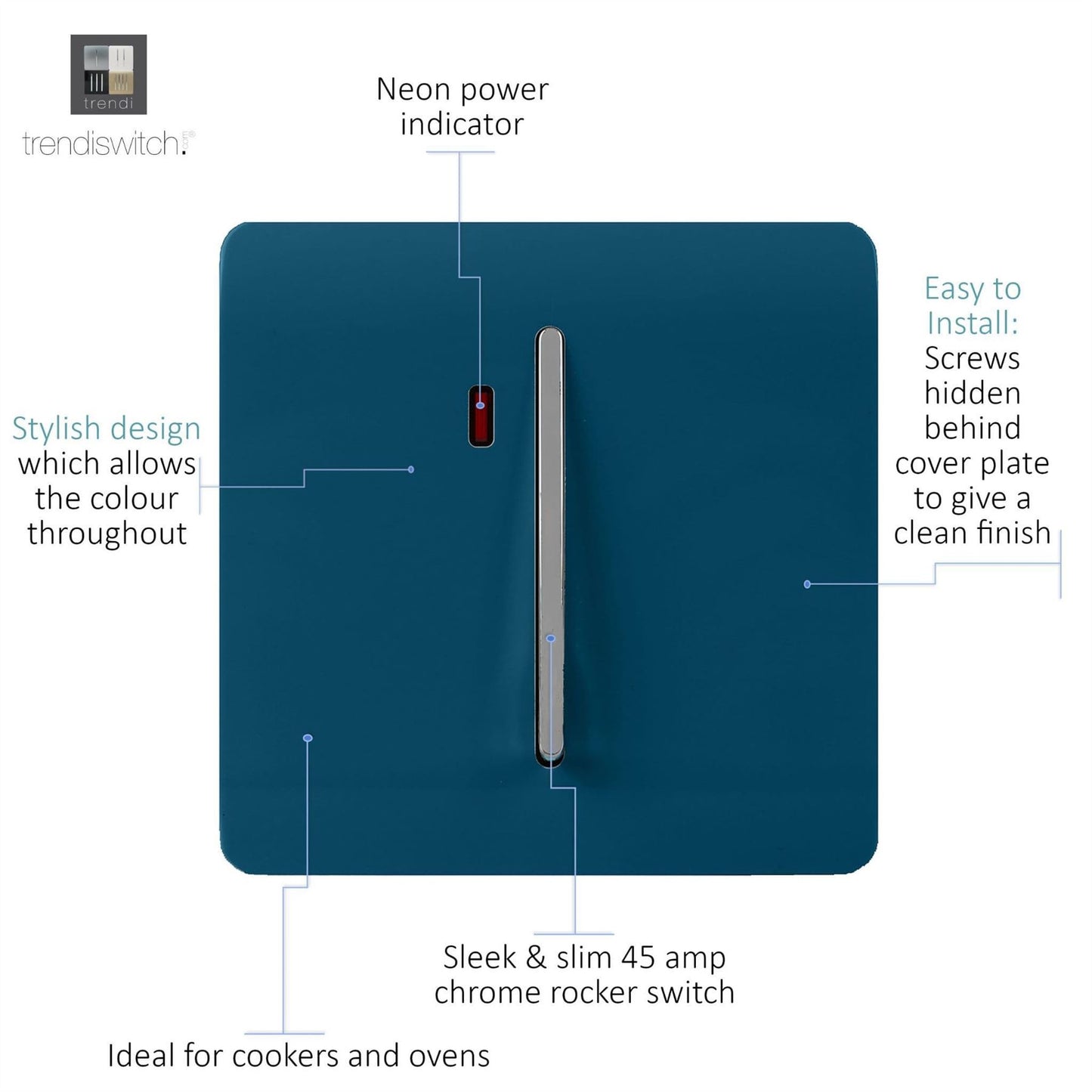 Trendi Artistic Modern Glossy 20 A Tactile Light Switch & Neon Insert Midnight Blue