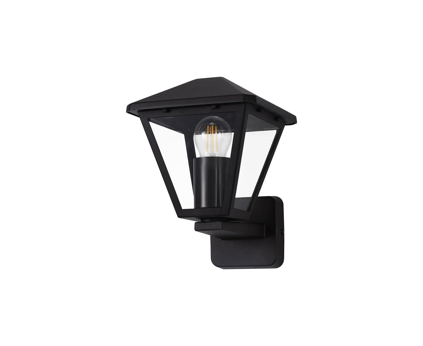 Deco Luqi Upward Wall Light, 1 x E27, IP44, Black/Clear Glass, 2yrs Warranty