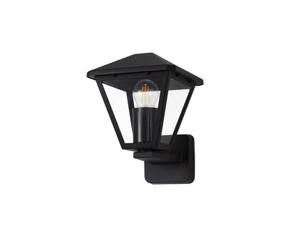 Deco Luqi Upward Wall Light, 1 x E27, IP44, Black/Clear Glass, 2yrs Warranty