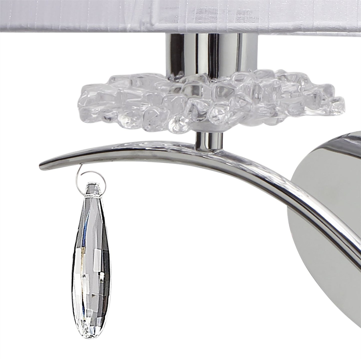Mantra Louise Wall Light Left 2 Light E27 with White Shade Polished Chrome/Clear Crystal