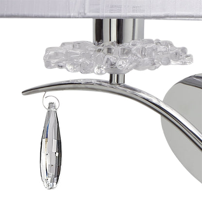 Mantra Louise Wall Light Left 2 Light E27 with White Shade Polished Chrome/Clear Crystal