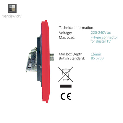 Trendi Switch Strawberry Red TV Coaxial & F-Type Satellite Socket - Screwless