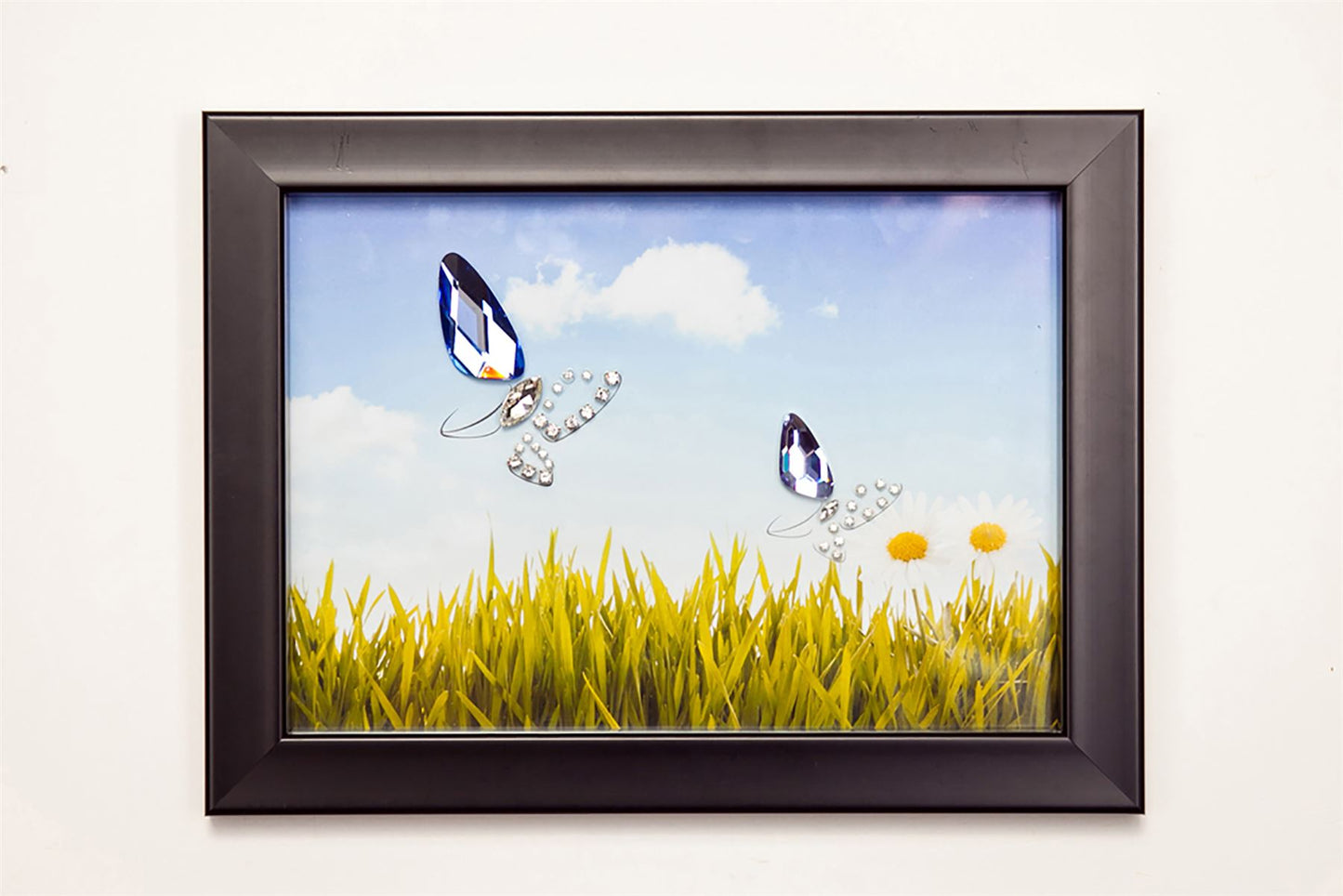 Diyas Home Crystal Wall Art (DH) Nature Butterflies, Black Frame Blue, Purple Crystal Framed