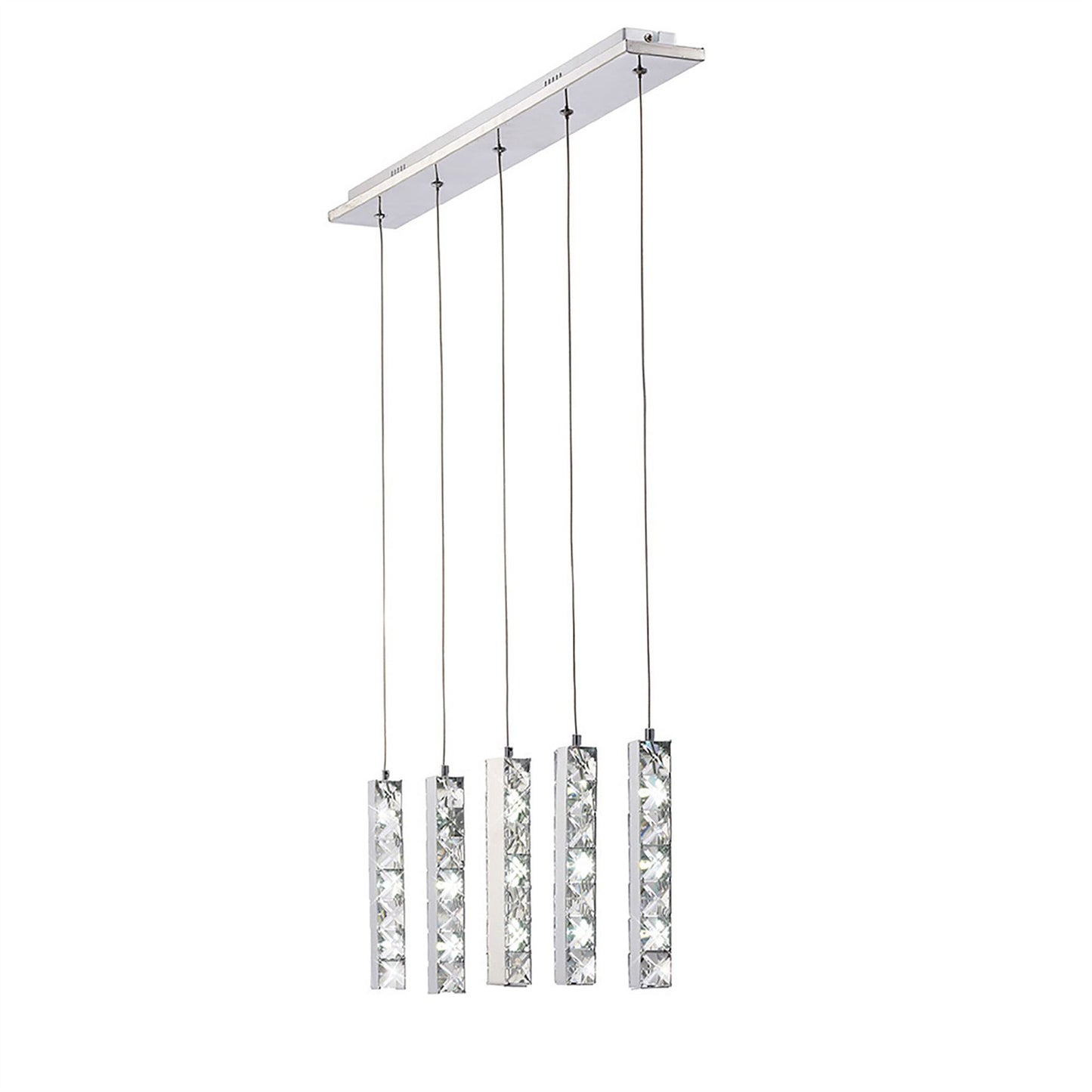 Diyas Galaxy Linear  5 Drop 15W LED 6000K Polished Chrome, Crystal Ceiling Pendant Light Fitting