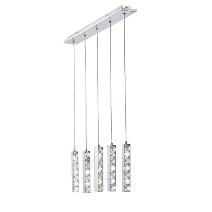 Diyas Galaxy Linear  5 Drop 15W LED 6000K Polished Chrome, Crystal Ceiling Pendant Light Fitting
