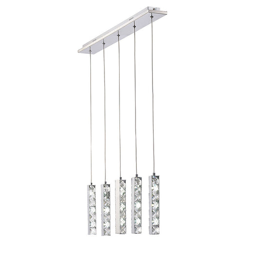 Diyas Galaxy Linear  5 Drop 15W LED 6000K Polished Chrome, Crystal Ceiling Pendant Light Fitting