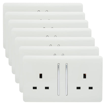 Trendi 2 Gang Artistic Modern Glossy 13 Amp Switched Plug Socket Ice White (7 Pack)