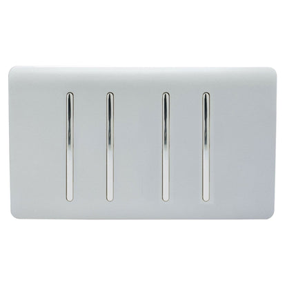 Trendi 4 Gang (2 Way & 1x Intermediate) Glossy 10 Amp Rocker Light Switch Silver