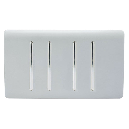 Trendi 4 Gang (2 Way & 1x Intermediate) Glossy 10 Amp Rocker Light Switch Silver