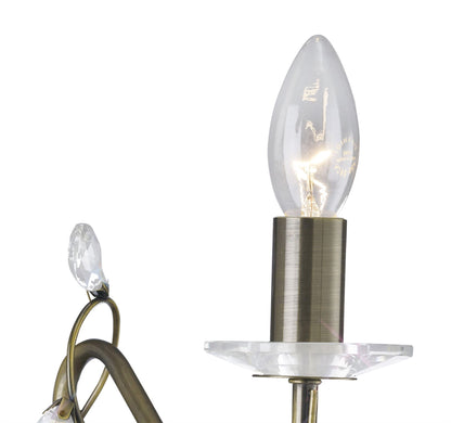 Diyas Willow Wall Light WITHOUT SHADE 1 Light E14 Antique Brass/Crystal