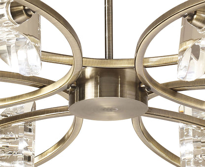 Mantra Kromo 79cm Telescopic Convertible To Semi Flush 6 Light G9, Antique Brass