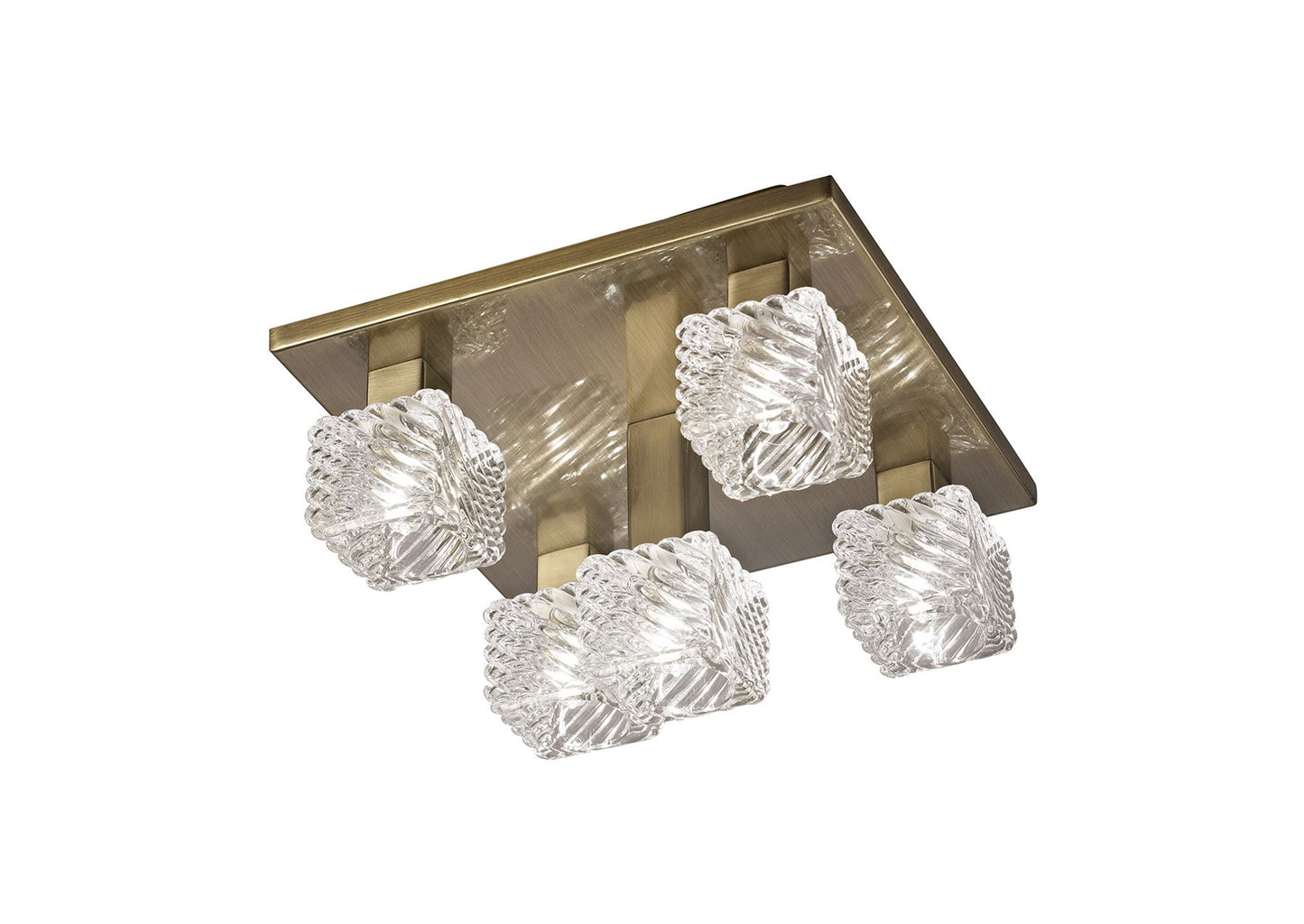 Deco Accor Ceiling Flush 5 Light G9, 230mm Square, Antique Brass/Clear Glass