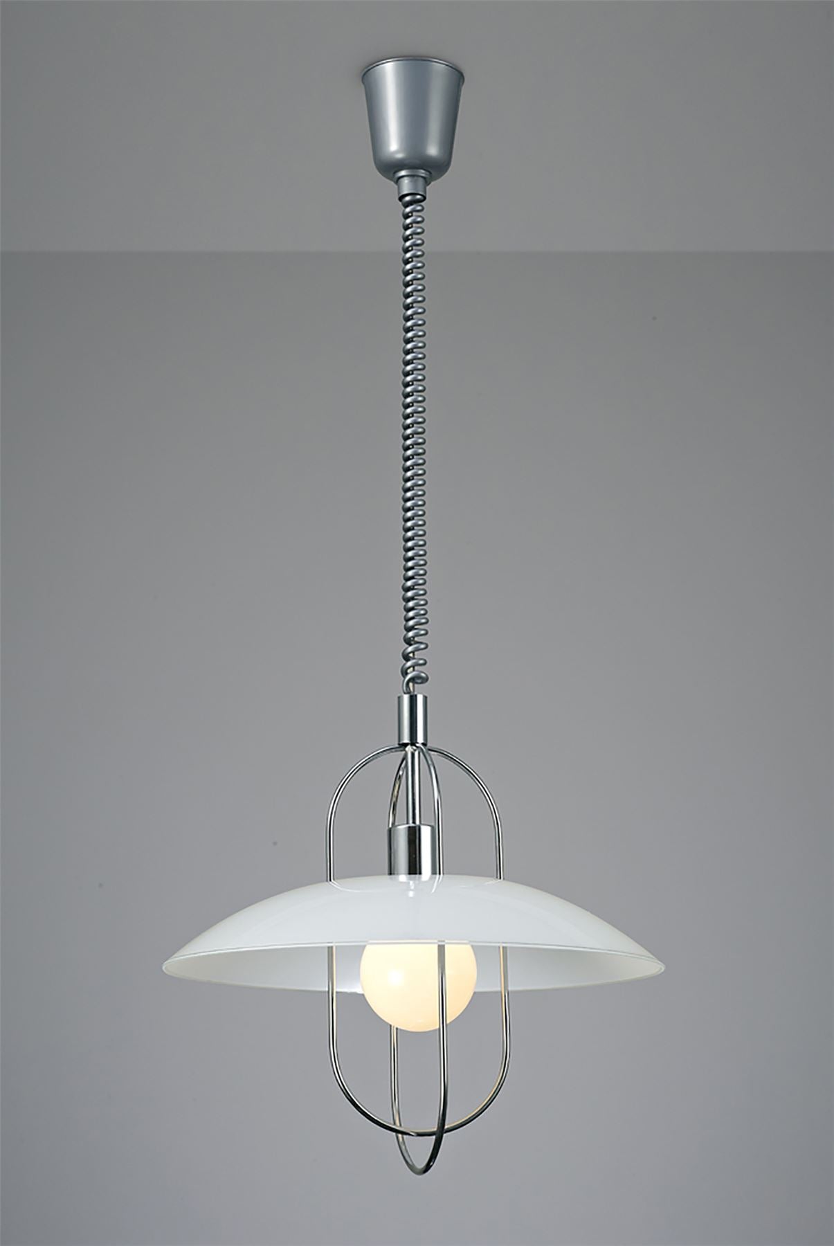 Deco Riva Rise & Fall Pendant 1 Light E27, Polished Chrome/Opal White Glass Shade