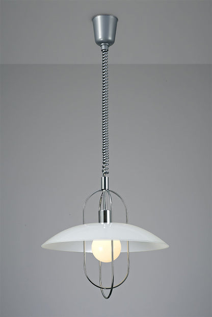 Deco Riva Rise & Fall Pendant 1 Light E27, Polished Chrome/Opal White Glass Shade