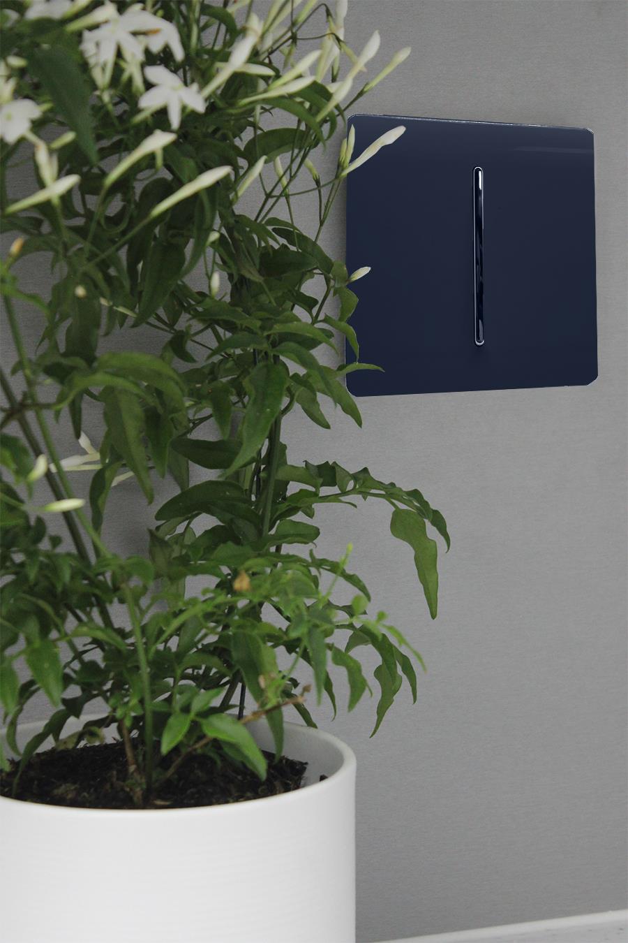 Trendi 1 Gang 2 Way 240V Screwless Artistic Modern Glossy 10 Amp Chrome Rocker Electrical Wall Light Switch in Navy Blue (2 pack)