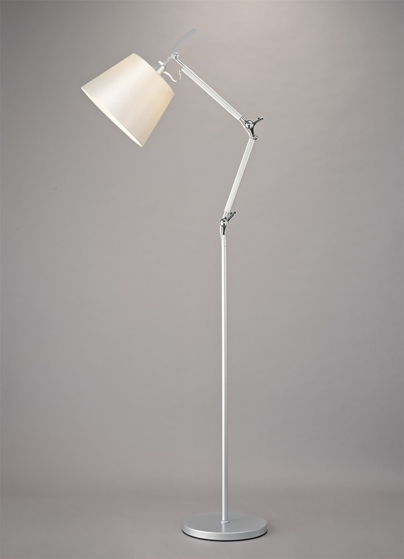 Deco Karis Adjustable Floor Lamp 1 Light E27 Silver/Polished Chrome c/w Cream Pearl Shade