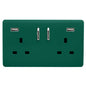 Trendi 2 Gang Artistic Modern Glossy 13 Amp 2 x 3.1mA USB Switched Plug Socket Dark Green