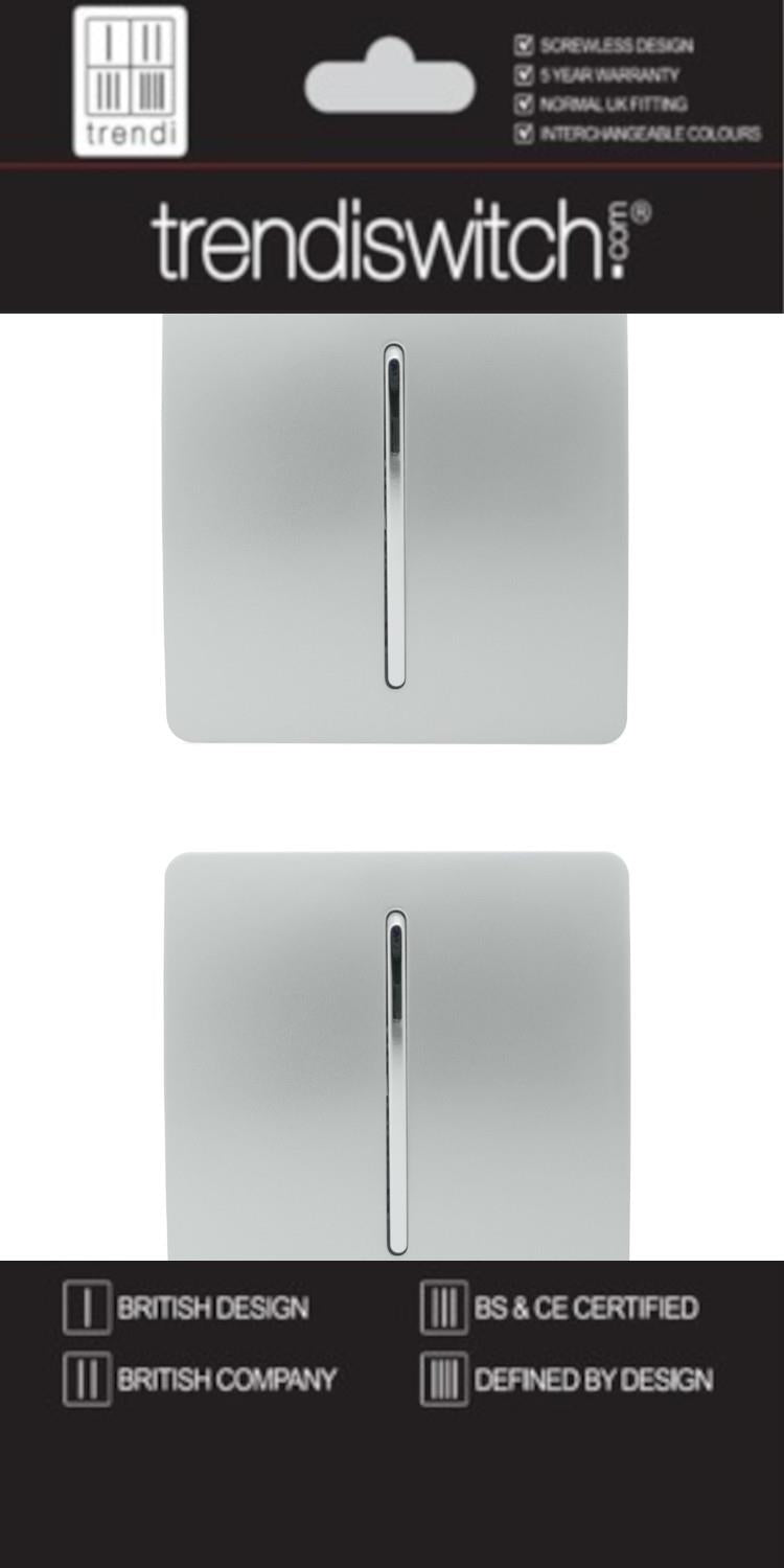 Trendi 1 Gang 2 Way 240V Screwless Artistic Modern Glossy 10 Amp Chrome Rocker Electrical Wall Light Switch in Platinum Silver (2 pack)