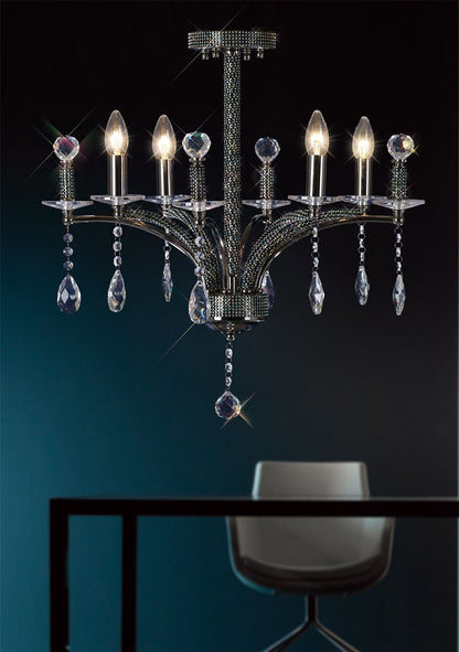 Diyas Fiore 53cm  4 Light E14 Black Chrome/Crystal Ceiling Pendant Light Fitting