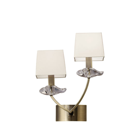 Mantra Akira Wall Light Switched 2 Light E14, Antique Brass with Cream Shades