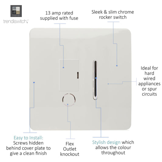 Trendi Switch 13 Amp Fused Spur with Flex Outlet in Matt White - ART-FSMWH