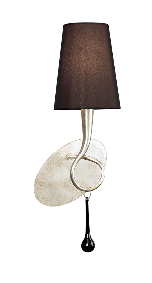 Mantra M0538/S Paola Wall Light Switched 1 Light E14, Silver Painted with Black Shade & Black Glass Droplets - M0538/S