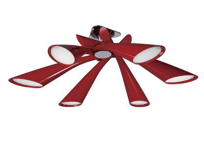 Mantra Pop 82cm Pendant/Ceiling Convertible To Semi Flush 6 Light E27, Gloss Red/White Acrylic/Polished Chrome, CFL Lamps INCLUDED