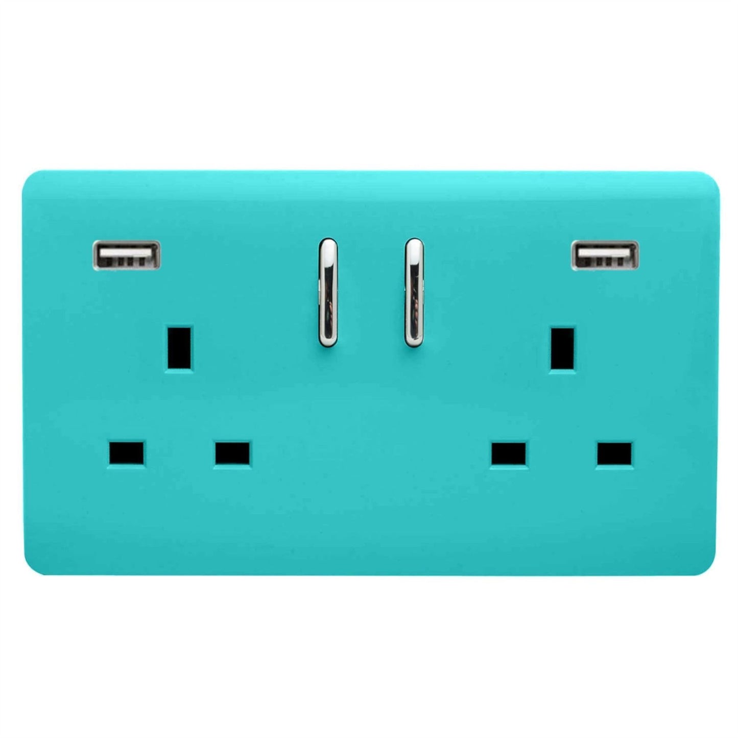 Trendi 2 Gang Artistic Modern Glossy 13 Amp 2 x 3.1mA USB Switched Plug Socket Bright Teal