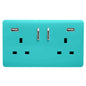 Trendi 2 Gang Artistic Modern Glossy 13 Amp 2 x 3.1mA USB Switched Plug Socket Bright Teal