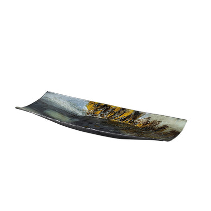 Diyas Home (DH) Kiana Glass Art Boat Platter Large Blue/Multi-Colour Glitter