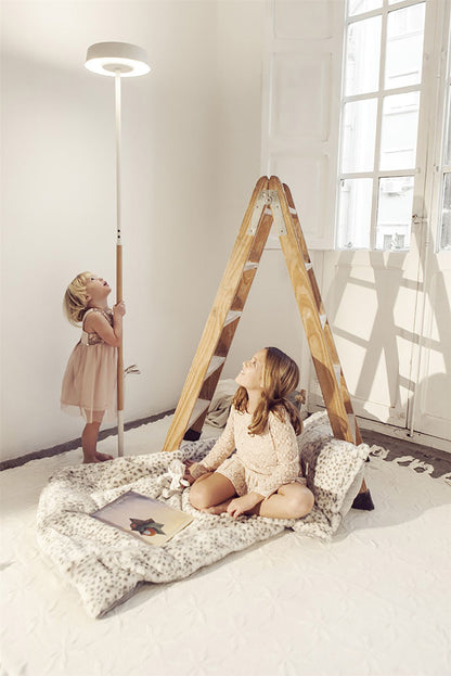 Mantra Noa Floor Lamp 2 Light 21W Down 9W Up LED 3000K, 3000lm, Touch Dimmer, Matt White/Beech, 3yrs Warranty