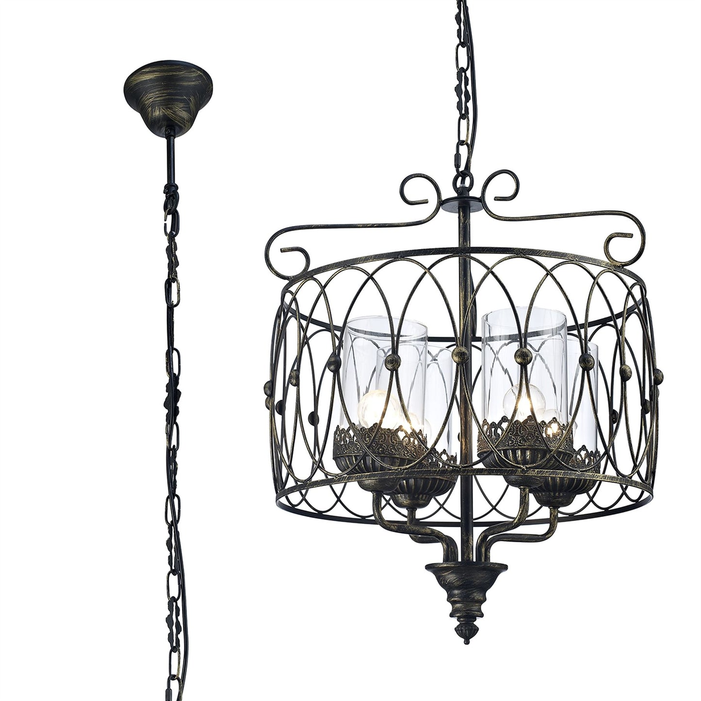 Diyas Malcolm 46cm Single  4 Light E27 Black/Gold with Clear Glass Ceiling Pendant Light Fitting