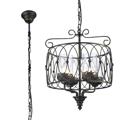 Diyas Malcolm 46cm Single  4 Light E27 Black/Gold with Clear Glass Ceiling Pendant Light Fitting