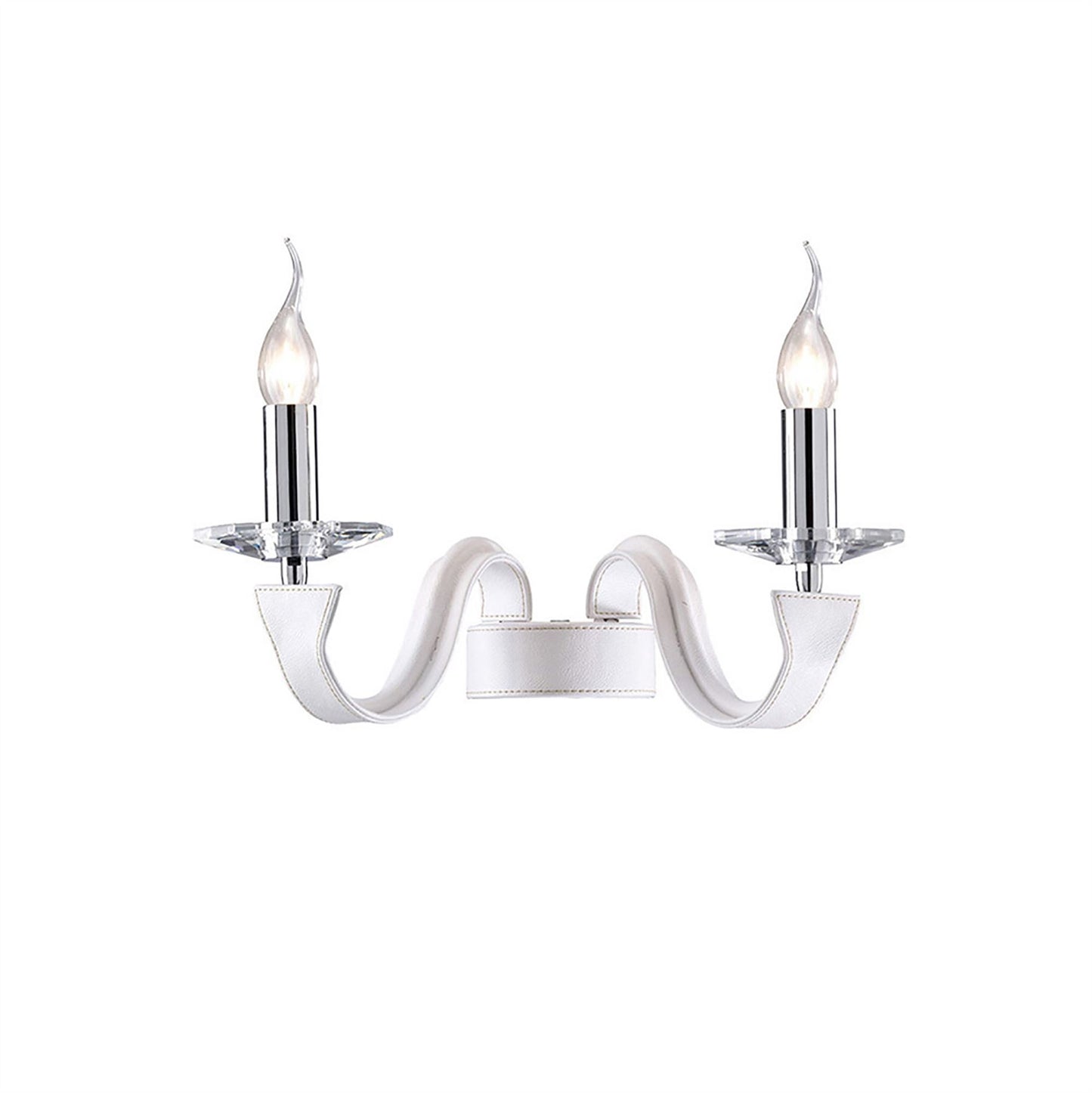 Diyas Nardini Wall Light 2 Light E14 Polished Chrome/White Faux Leather/Crystal