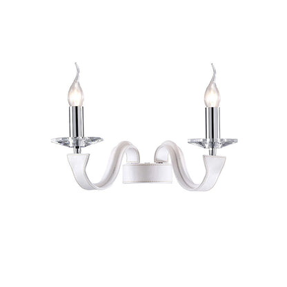 Diyas Nardini Wall Light 2 Light E14 Polished Chrome/White Faux Leather/Crystal