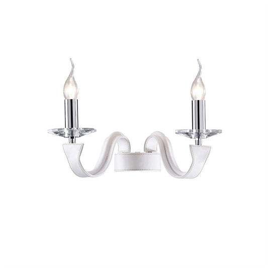 Diyas Nardini Wall Light 2 Light E14 Polished Chrome/White Faux Leather/Crystal
