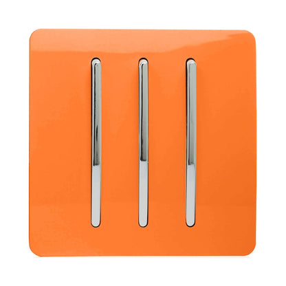 Trendi 3 Gang 2 Way Artistic Modern Glossy 10 Amp Rocker Tactile Light Switch Orange