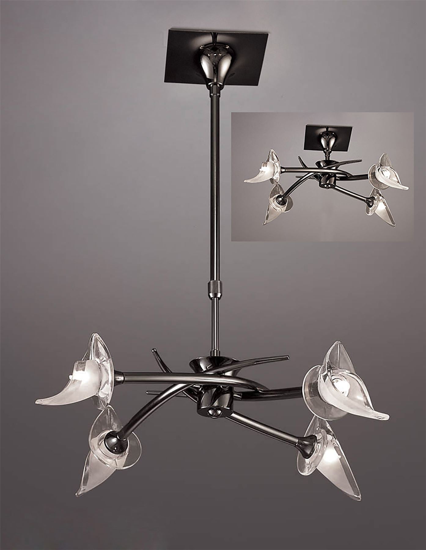 Mantra Flavia 54cm Telescopic Pendant Convertible To Semi Flush Round 4 Light G9, Black Chrome