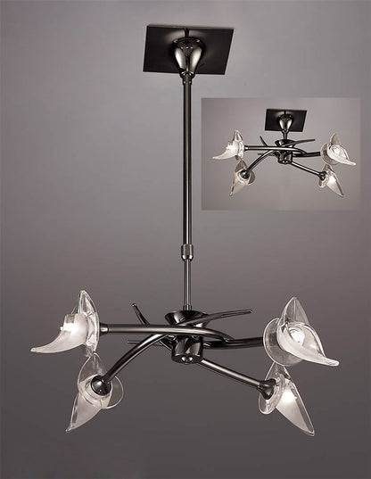 Mantra Flavia 54cm Telescopic Pendant Convertible To Semi Flush Round 4 Light G9, Black Chrome