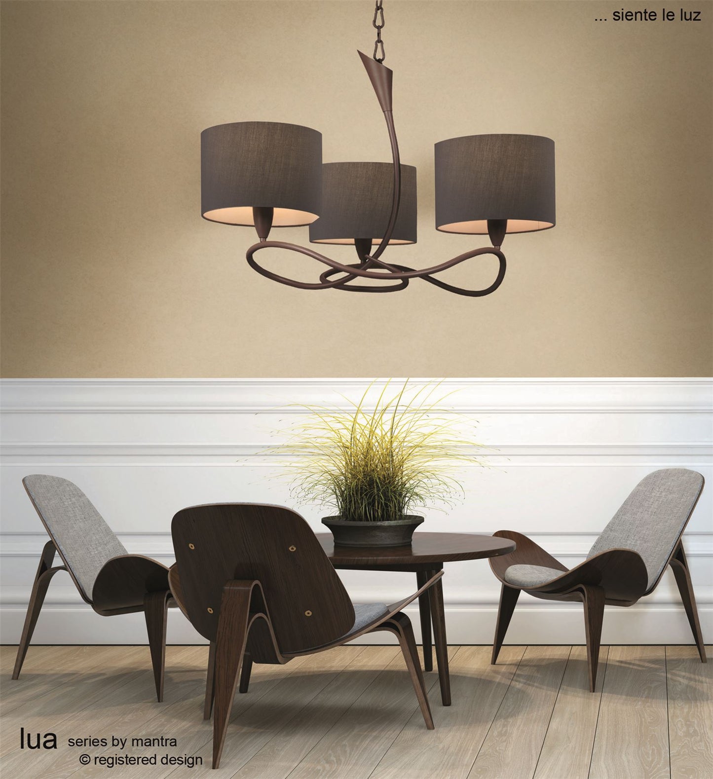 Mantra M3686 Lua Pendant 3 Light E27, Ash Grey with Ash Grey Shades