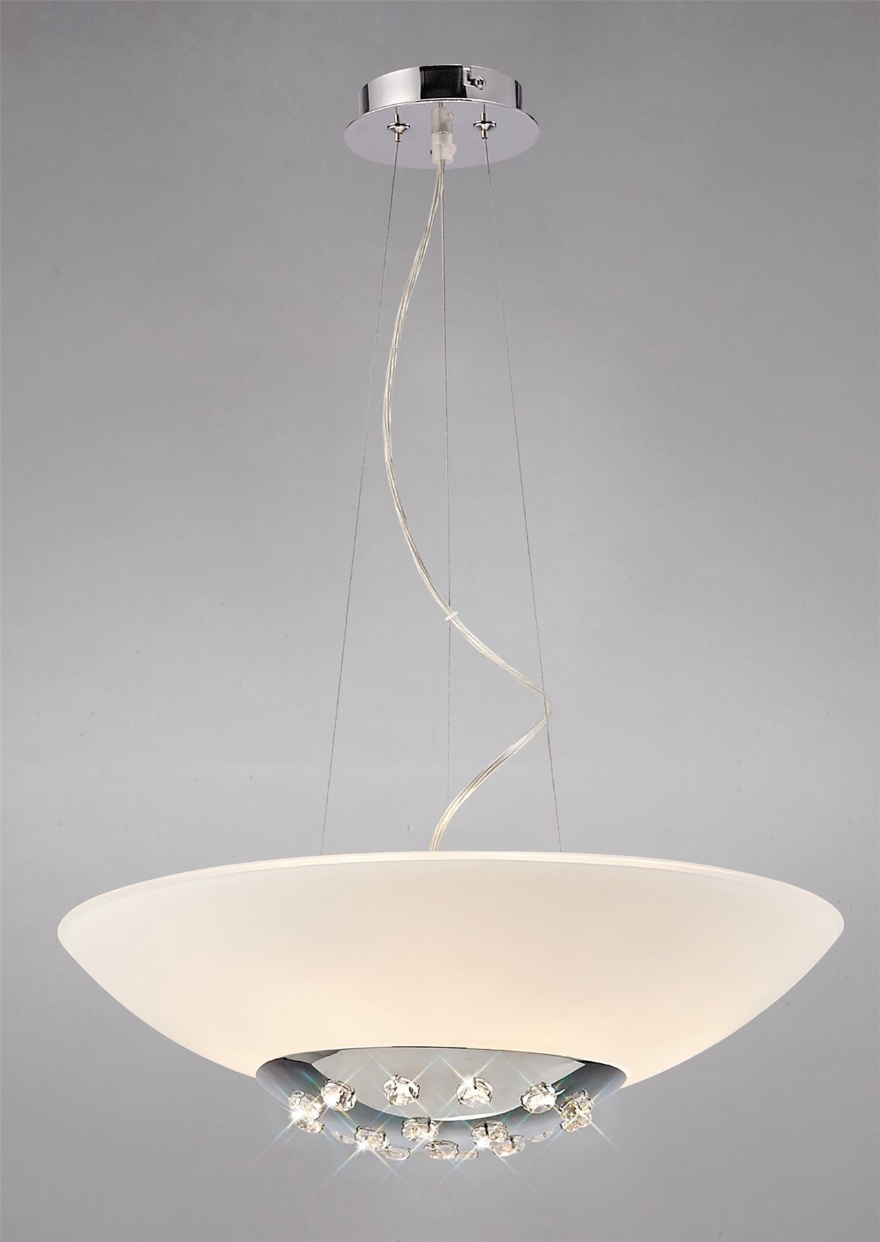 Diyas Amada 45cm  6 Light G9, Polished Chrome/Opal White Glass Ceiling Pendant Light Fitting