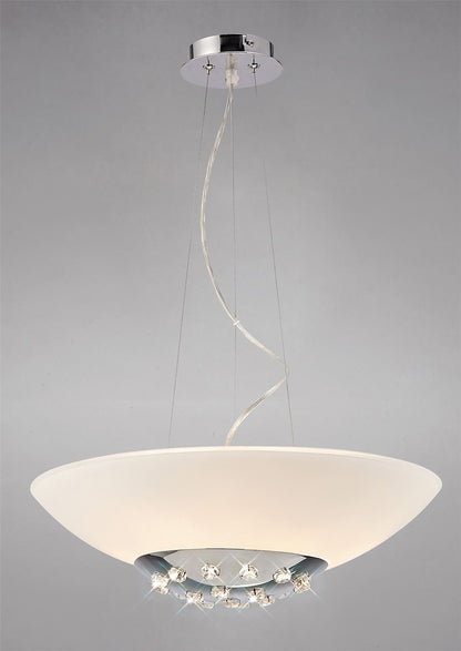 Diyas Amada 45cm  6 Light G9, Polished Chrome/Opal White Glass Ceiling Pendant Light Fitting