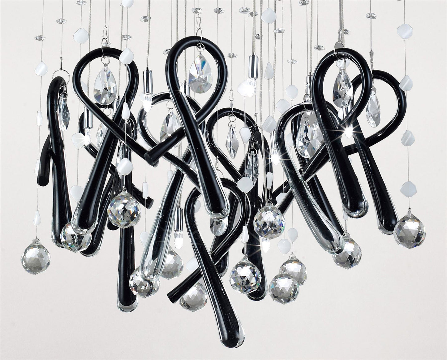 Diyas Class  Square 10 Light G4 Polished Chrome/Black Glass/Crystal, NOT LED/CFL Compatible Ceiling Pendant Light Fitting
