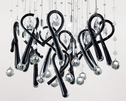 Diyas Class  Square 10 Light G4 Polished Chrome/Black Glass/Crystal, NOT LED/CFL Compatible Ceiling Pendant Light Fitting