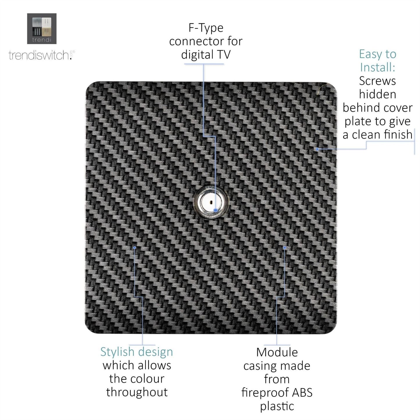 Trendi Switch 1 Gang Male F-Type Satellite Modern Designer Television Socket in Carbon Fibre