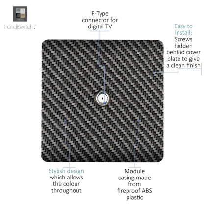 Trendi Switch 1 Gang Male F-Type Satellite Modern Designer Television Socket in Carbon Fibre